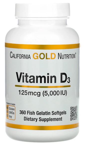 CALIFORNIA GOLD Vitamin D3, 5000iu 360 Fish Gelatin Softgels