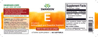 SWANSON Vitamin E 400iu (180mg) - 60 Softgel Capsules