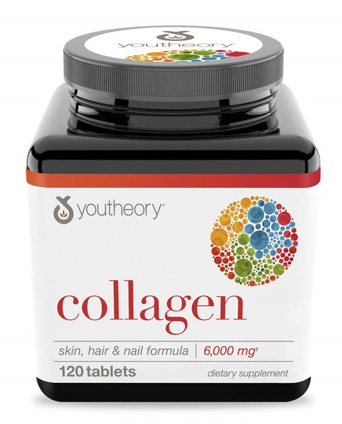 YOUTHEORY Collagen 6000mg per 6 tablet Serving, 120 TABLETS, With Vitamin C