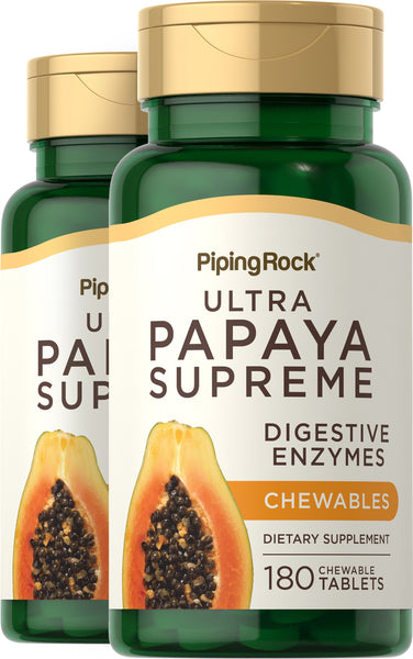 PIPING ROCK Ultra Papaya Enzyme Supreme  360 Chewable Tablets ( 2 bottles of 180)