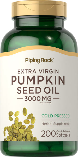 PIPING ROCK Pumpkin Seed Oil 1000mg, 200 Softgel Capsules, Extra Virgin, Quick Release